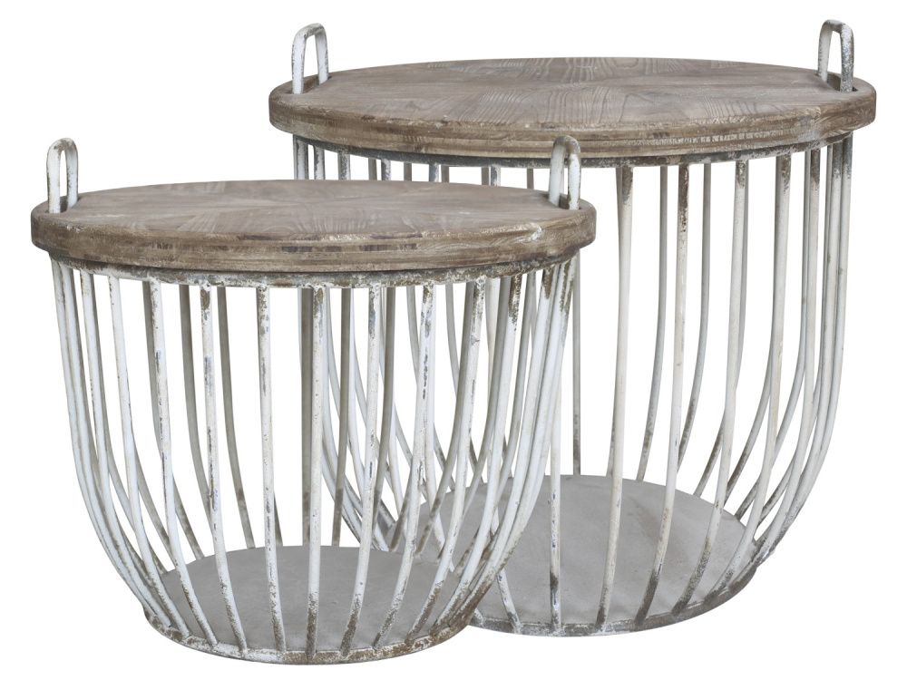 Chic antique salongbord hvit med trelokk sett med 2 stk 