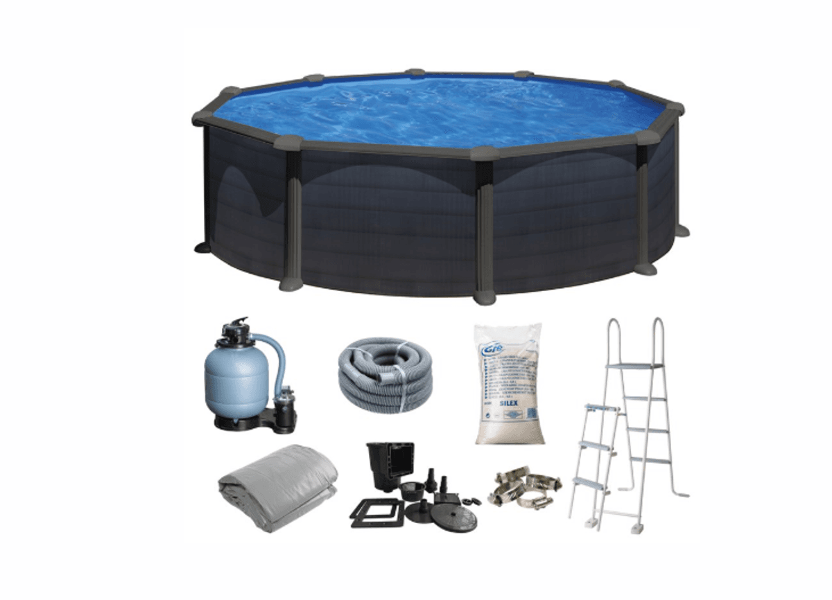 Swim & Fun svømmebasseng Basic pool rund Ø460 x 132 cm Grafitt KITPR458GF 