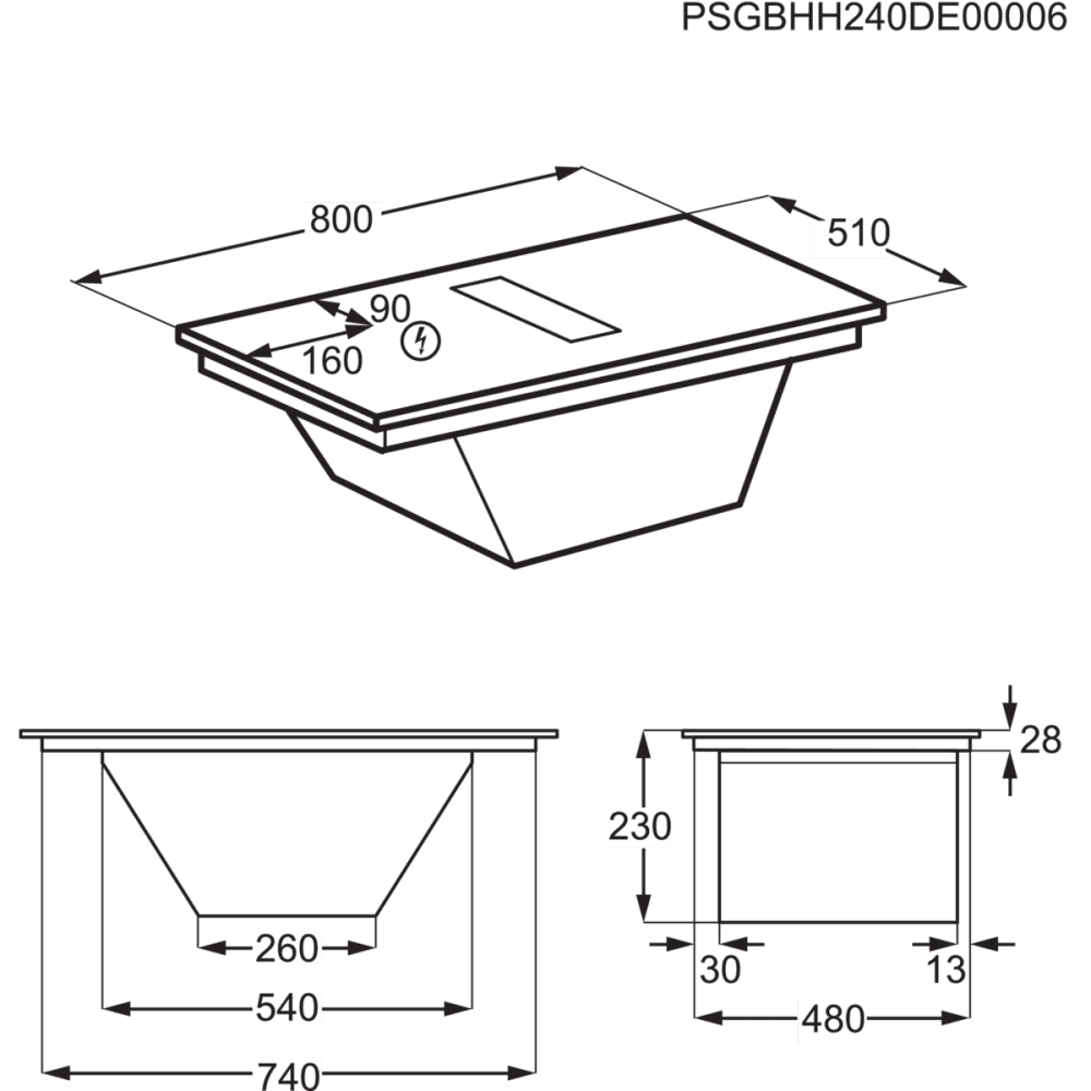 AEG Induksjonstopp med integrert ventilator 80 cm TH84CB03CB 949598202