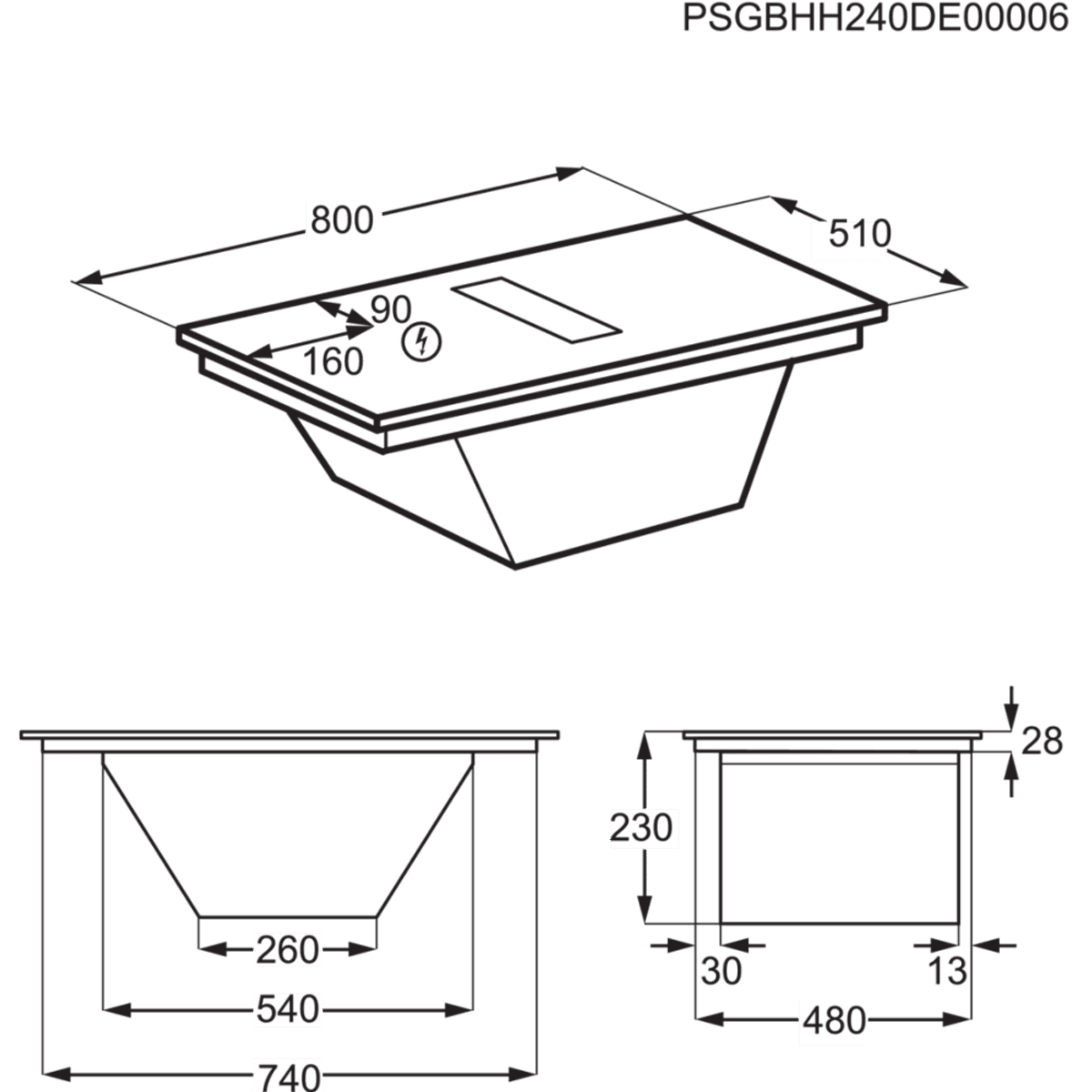 AEG Induksjonstopp med integrert ventilator 80 cm TH84CB03CB 949598202