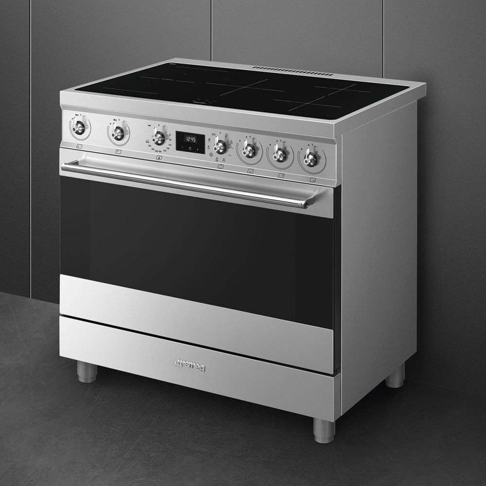 Smeg induksjonskomfyr rustfritt stål 90 cm 