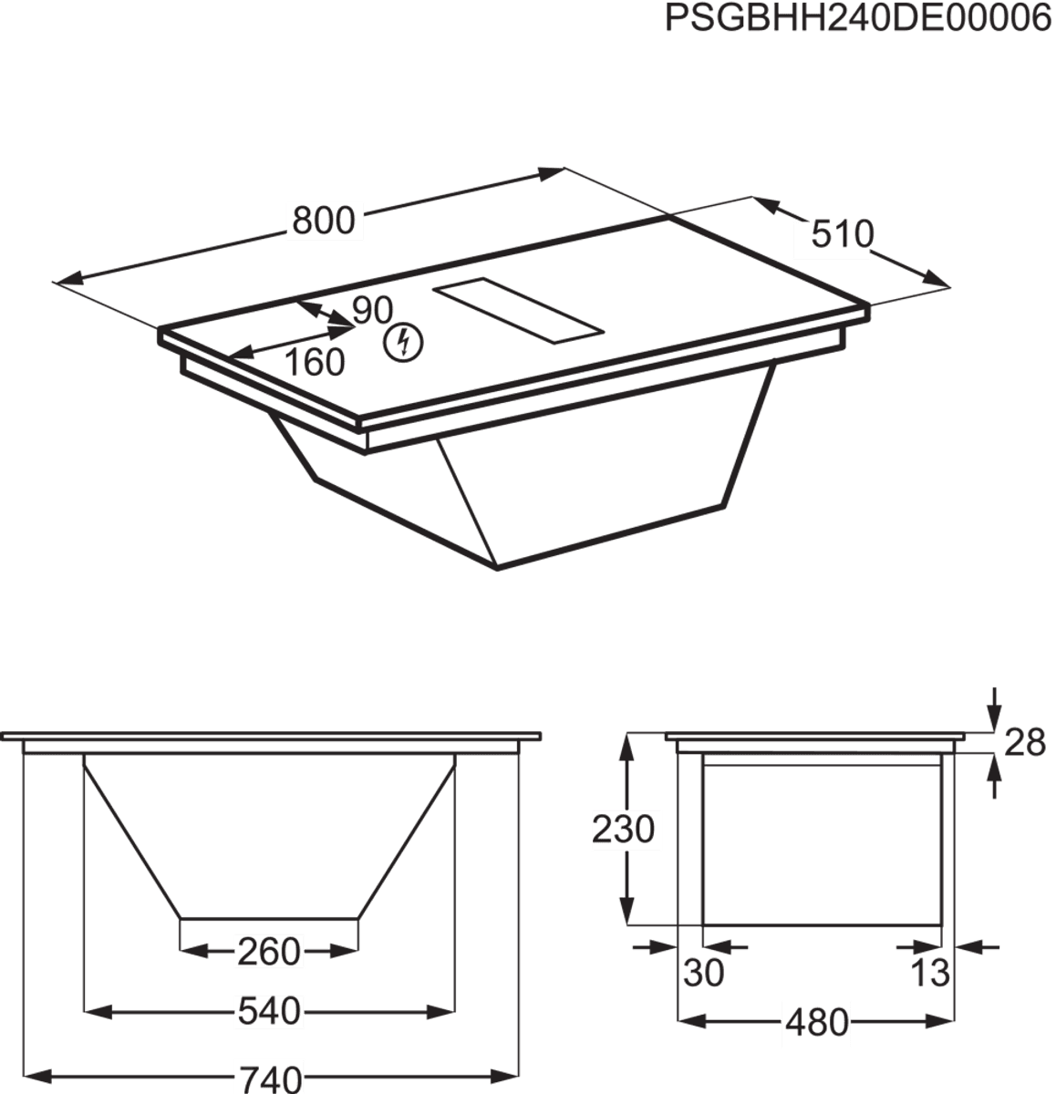 AEG Induksjonstopp med integrert ventilator 80 cm TH84CC23CZ 949598326