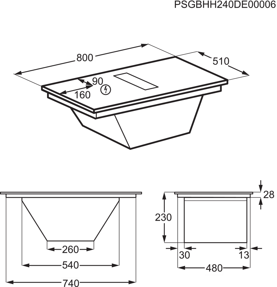 AEG Induksjonstopp med integrert ventilator 80 cm TH84CC23CZ Saphir Matt