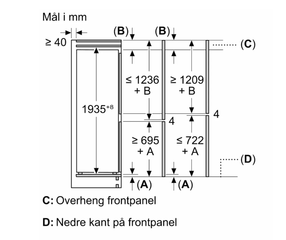 Bosch integrert kombiskap 193,5 cm serie 4 KIN96VFD0 